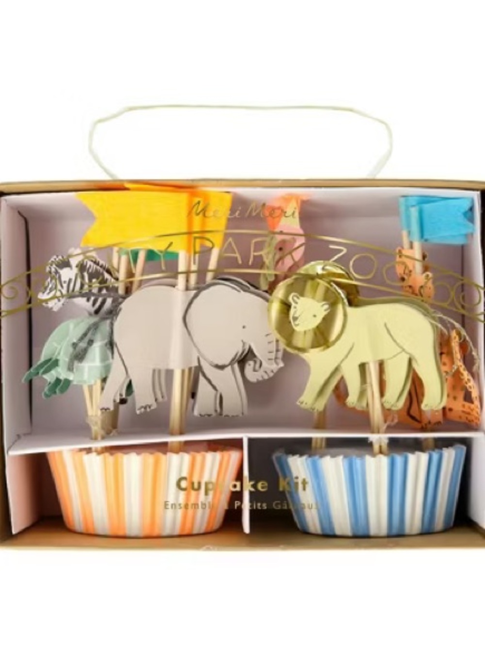 Safari Animal Cupcake Topper Set with Striped Baking Cups